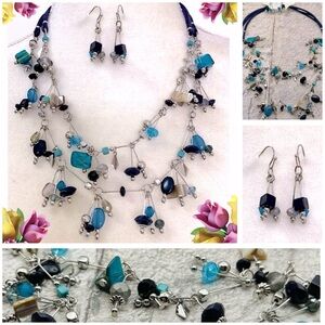 NWT A&I Blue & Silver Necklace & Earrings beaded Set
